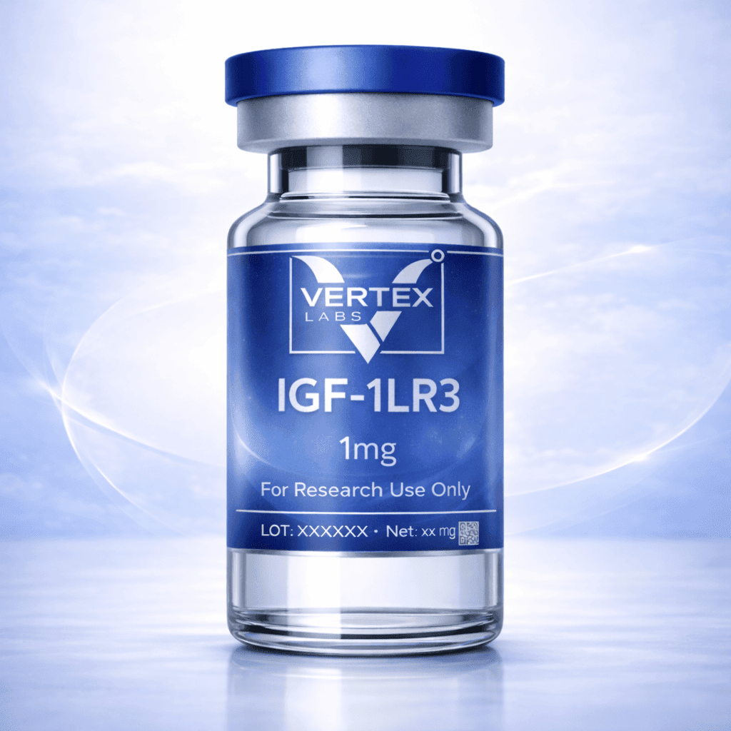 Vial of IGF1LR3 research peptide, Vertex Labs