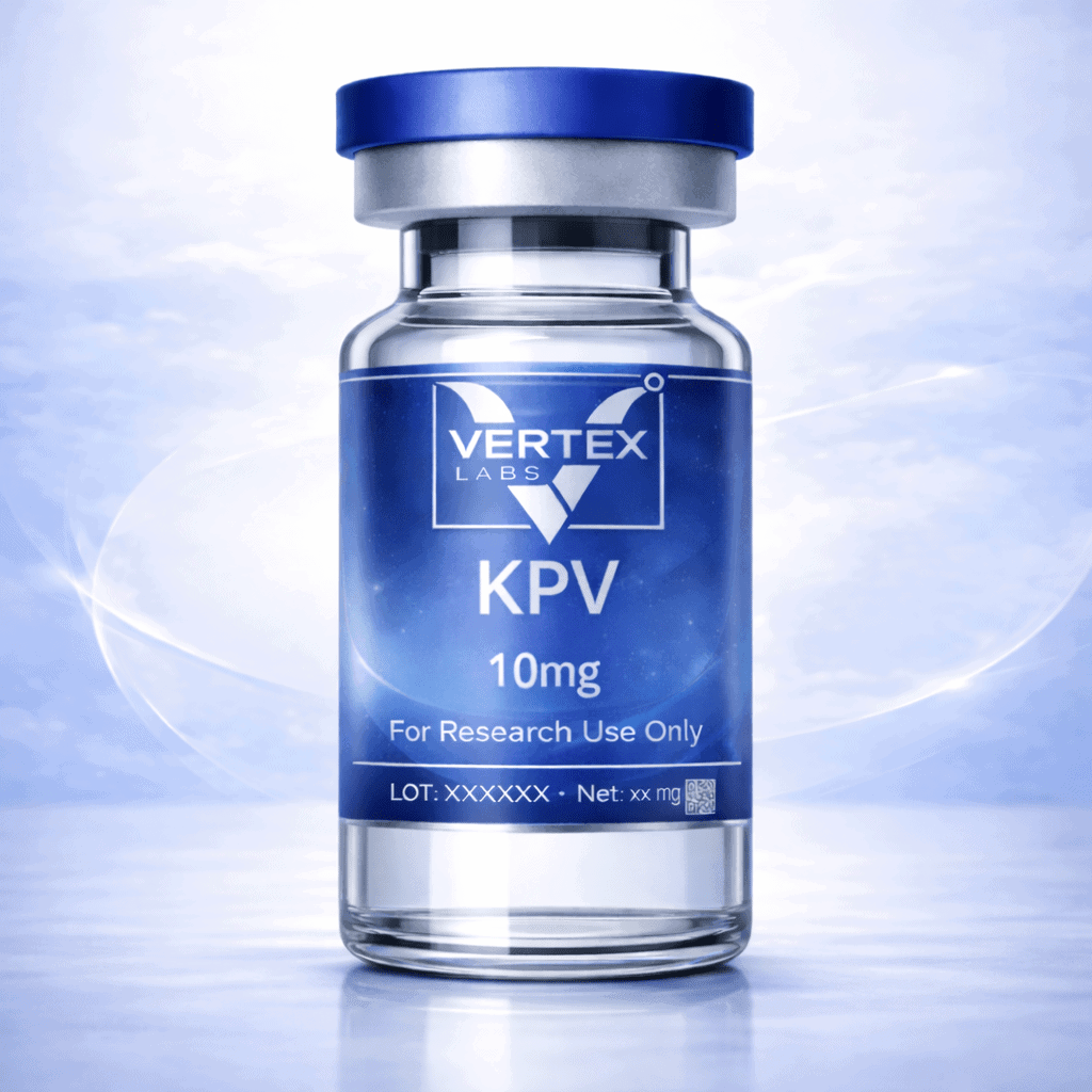 Vial of KPV research peptide, Vertex Labs