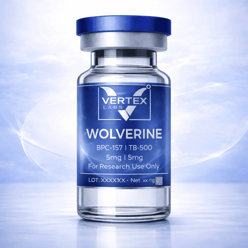Vial of WOLVERINE research peptide, Vertex Labs